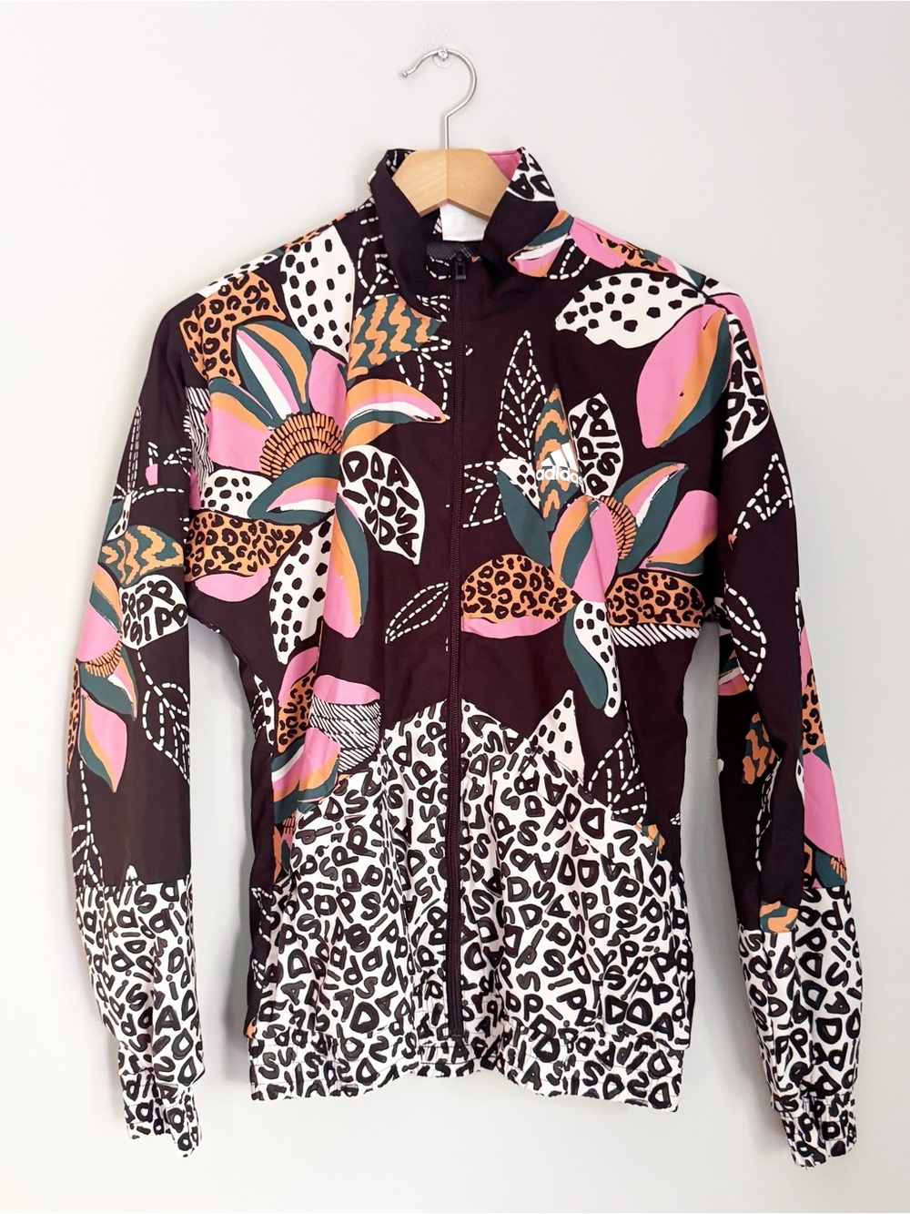 FARM Rio for Adidas Floral & Leopard Print Bomber Jacket in Plum, Pink & Teal